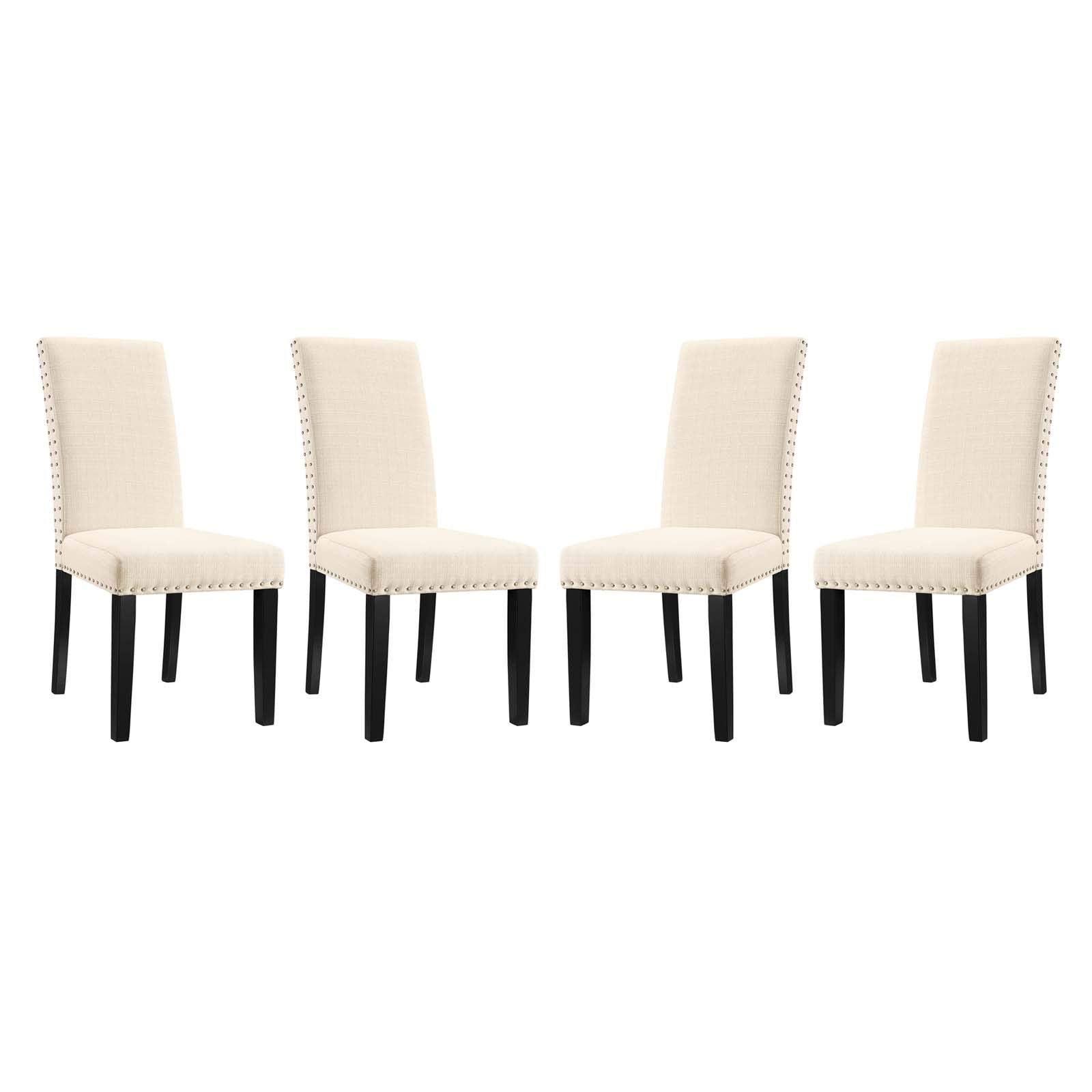Modway Parcel Modern Upholstered Fabric Four Dining Chairs With Nailhead Trim In Beige