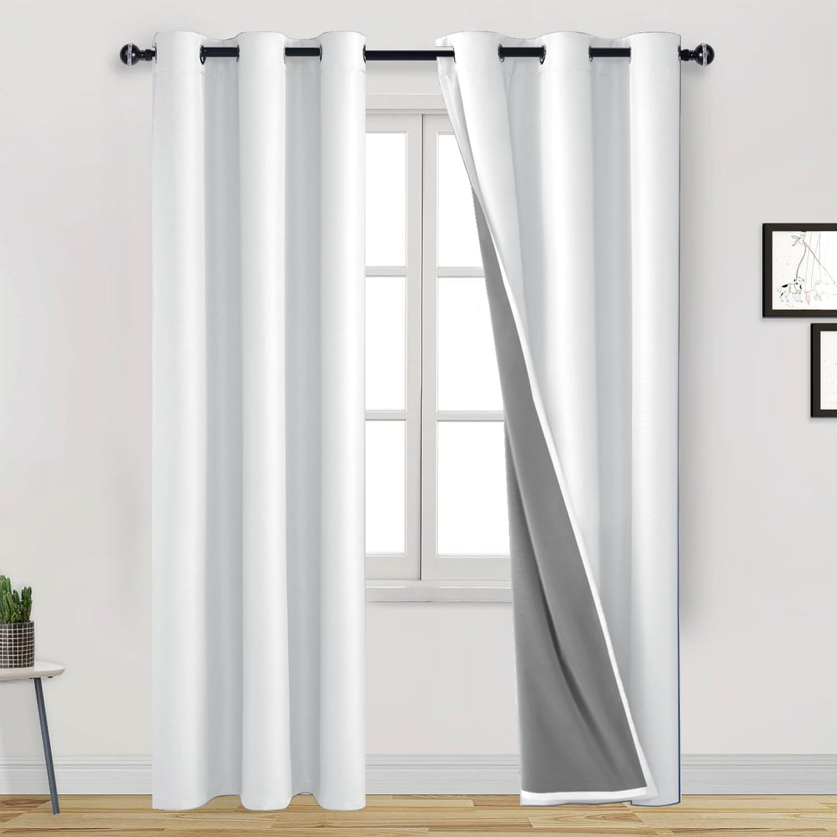 Dwcn Greyish White Grommet Curtains Sound Proof Full Blackout Curtain 2 Panels Thermal Insulated Heat Blocking Window Curtains F