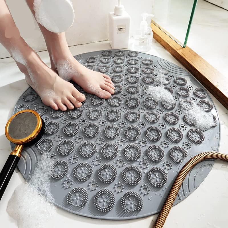 HOMENITY  Textured Surface Round Non Slip Shower Mat Anti Slip Bath Mats with Drain Hole in Middle for Shower