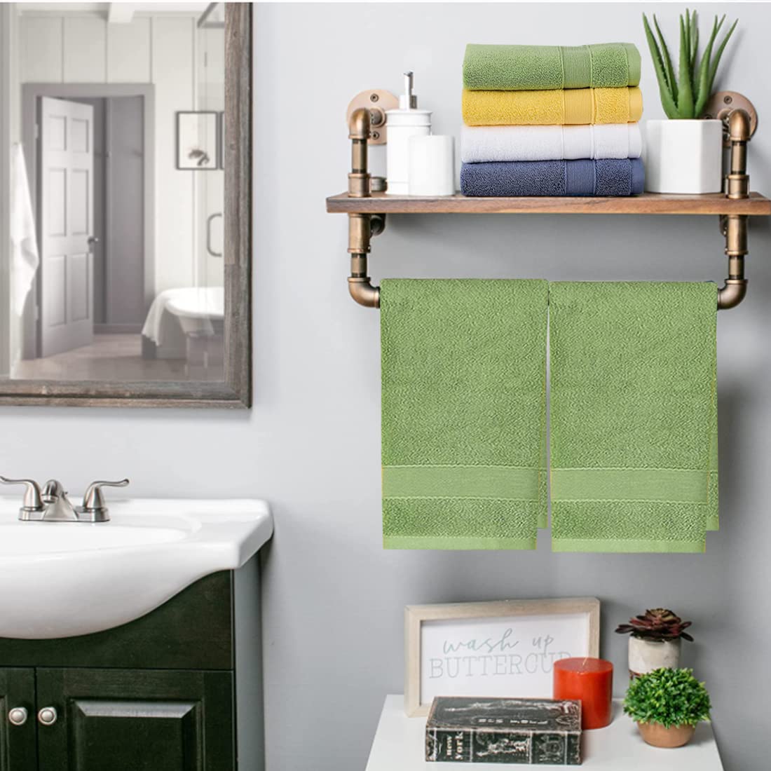 RUIBOLU Hand Towels for Bathroom - Cotton Ultra Soft Highly Absorbent Hand Towel 2 Set, Size 14'' x 30'' Home Bathroom Hand Towe