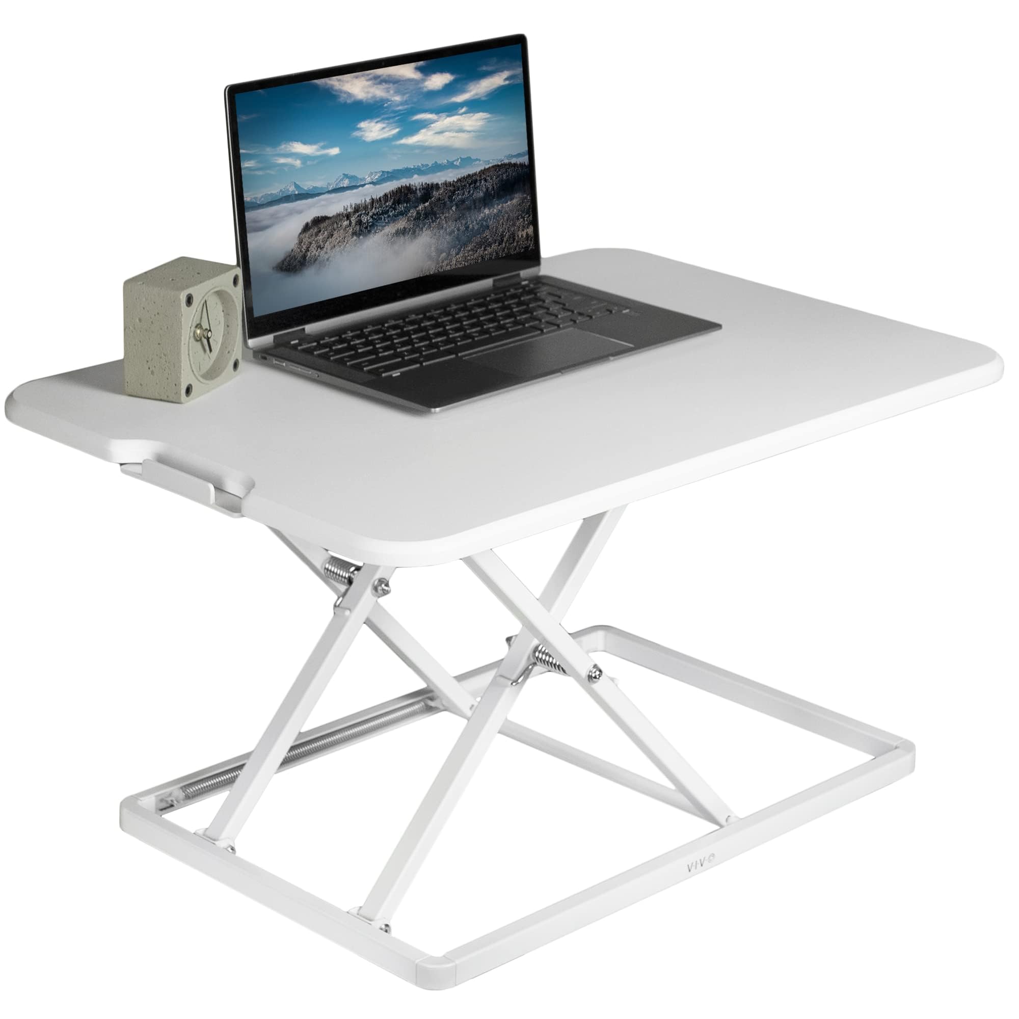 VIVO Ultra-Slim Single Top Height Adjustable Standing Desk Riser, Compact Sit Stand Desktop Converter for Monitor or Laptop, Whi