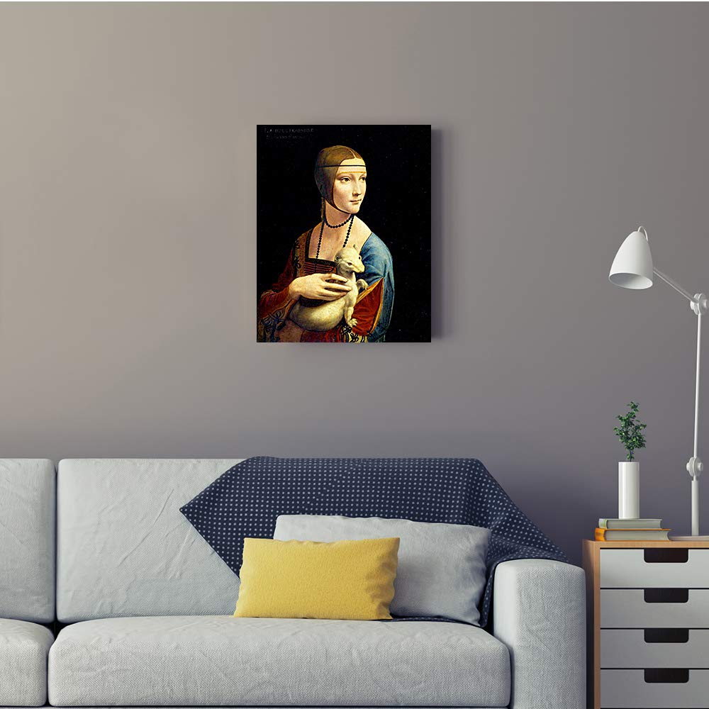 A&T ARTWORK Lady with an Ermine Canvas Print Wall Art, Giclee Reproduction, 20x16 inches