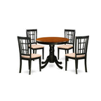 East West Furniture ANNI5-BLK-C 5 Piece Dining Room Table Set Includes a Round Kitchen Table with Pedestal and 4 Linen Fabric Upholstered Dining Chairs, 36x36 Inch, Black & Cherry
