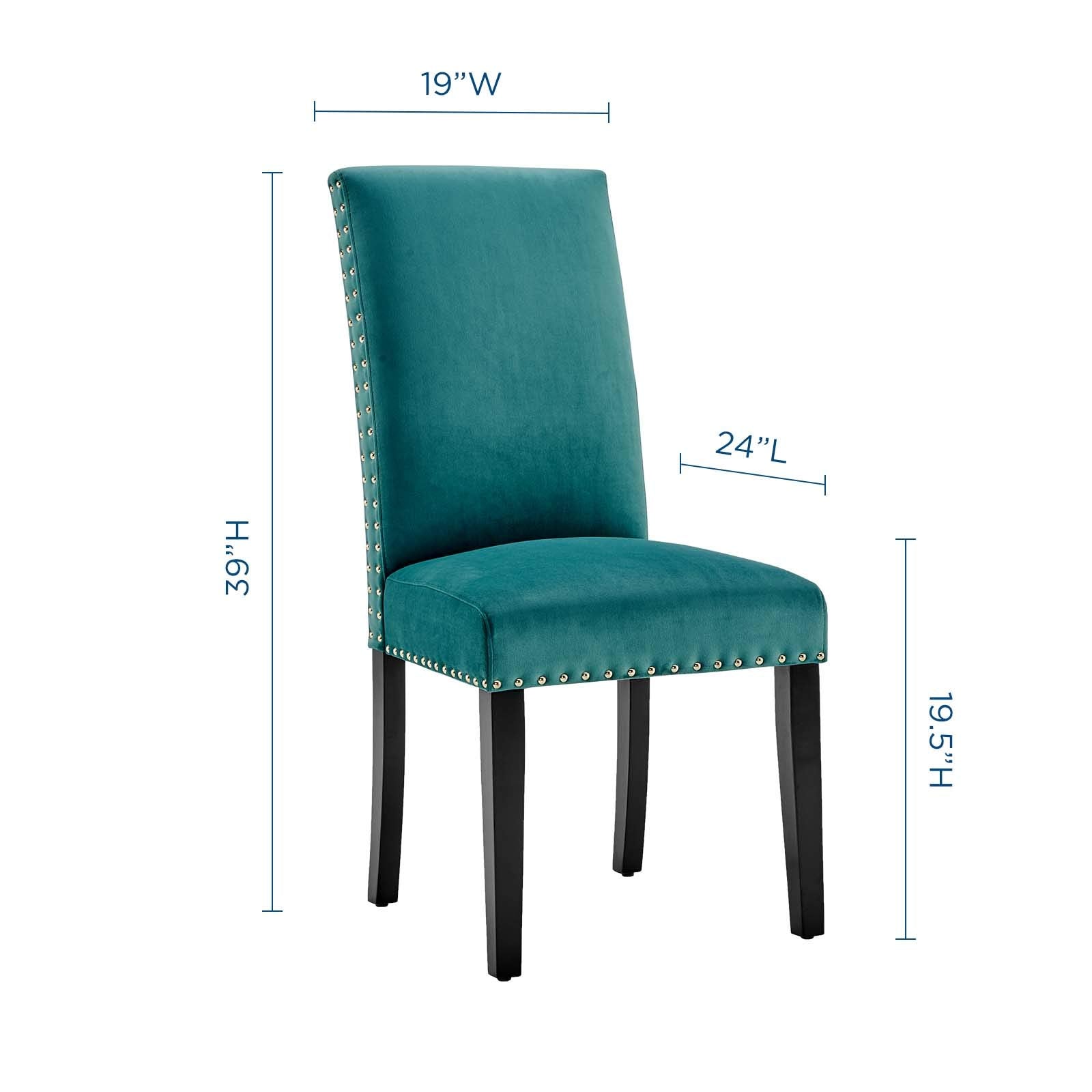 Modway Parcel Performance Velvet Dining Side Chairs - Set Of 2, Teal