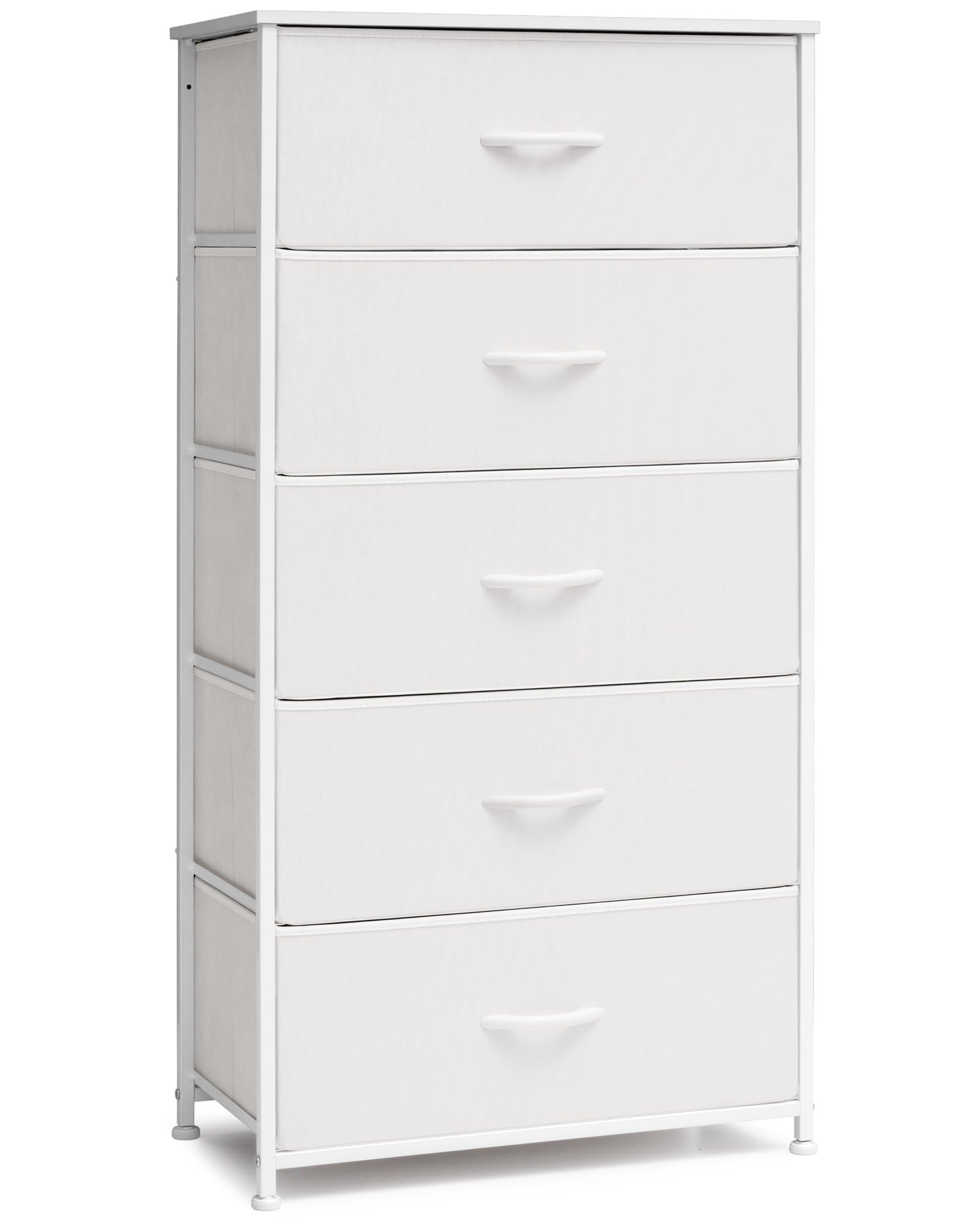 Crestlive Products Tall Dresser For Bedroom Vertical Storage Tower - Wide Fabric Dresser & Chests Of Drawers For Closet, Hallway, Entryway W/Wood Top, Easy Pull Fabric Bins - 5 Drawers(White)