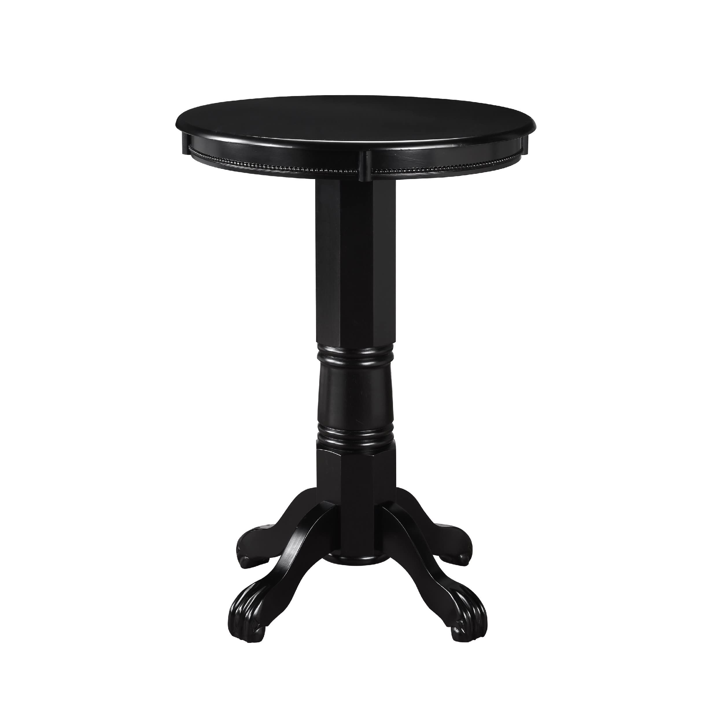 Benjara Ava 42 Inch Wood Pub Bar Table, Molded Trim, Carved Pedestal, Black