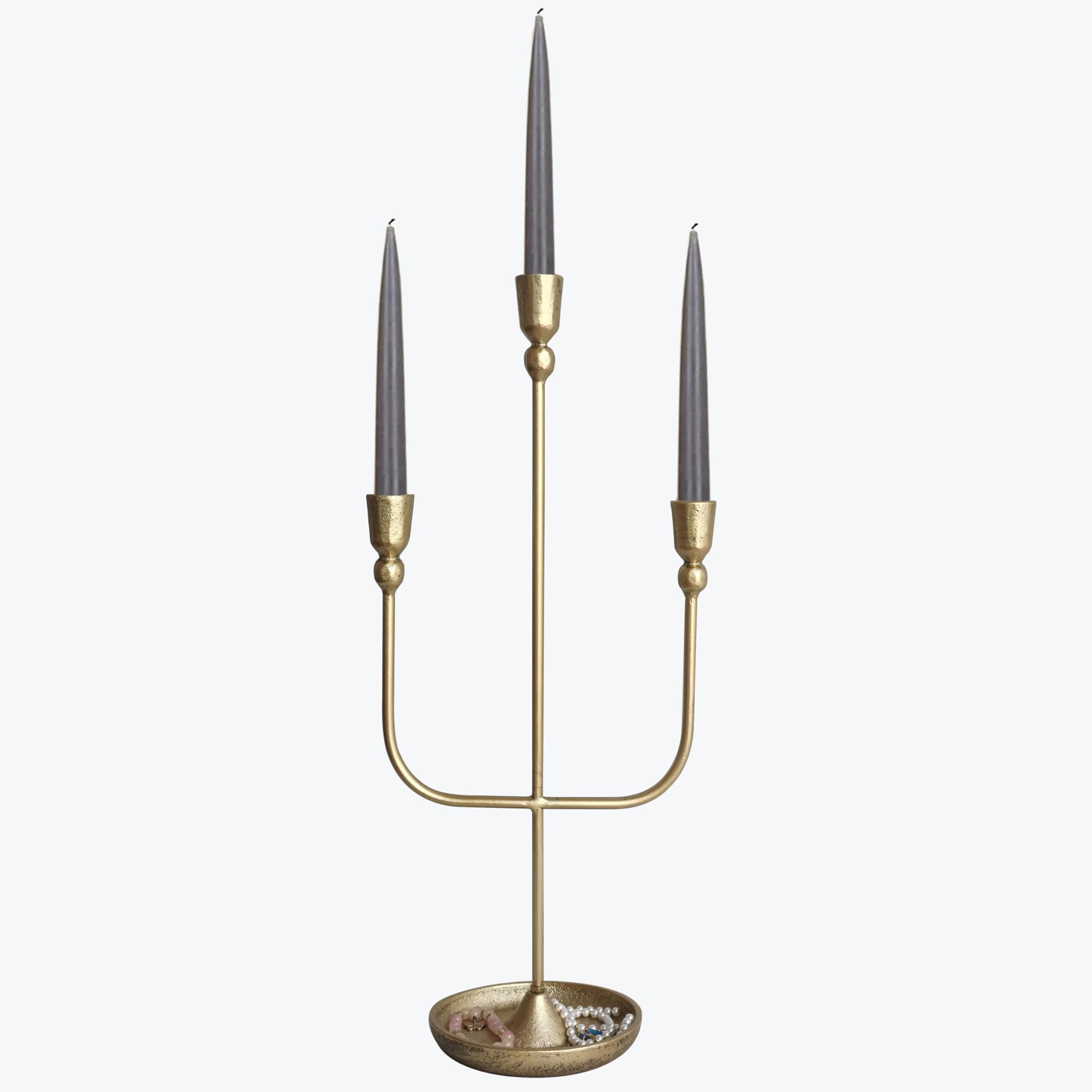 3 Candles Metal Candelabra - Brass Finish Candlestick Holders, 20.5 in Tall Iron Candle Holder for Wedding Event Candelabra Cand