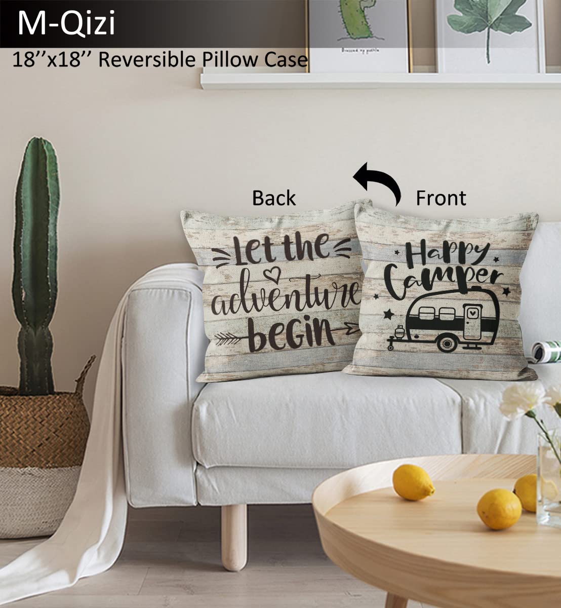 Camper Sweet Camper Decorative Doormat 17   X30   ,Happy Camper Let The Adventure Begin Reversible Throw Pillowcase 18   X18   ,