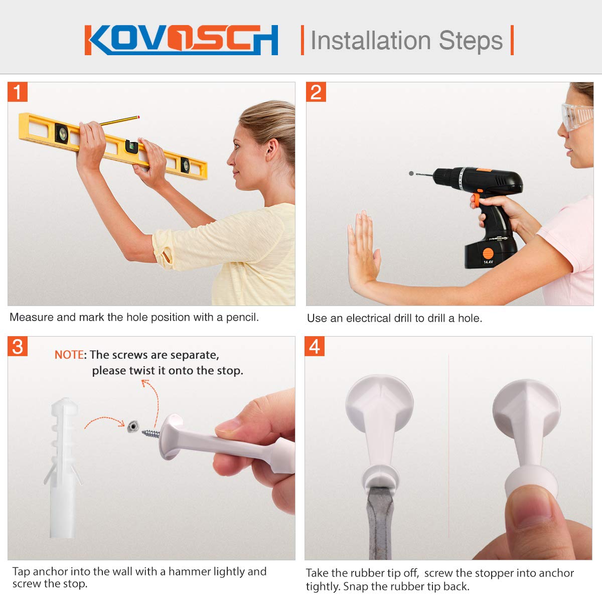 Kovosch 2 Pack Solid Rigid Door Stops - Heavy Duty Door Stoppers Wall Protector With Soft Rubber Tips, White