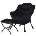 Welnow Lazy Chair With Ottoman, Modern Lounge Accent Chair With Armrests And A Side Pocket, Leisure Sofa Armchair, Reading Armchair With Footrest For Small Space, Black