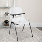 Flash Furniture Hercules White Ergonomic Shell Chair With Right Handed Flip-Up Tablet Arm