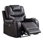 Acme Braylon Faux Leather Tufted Power Motion Recliner In Magnetite Dary Grey