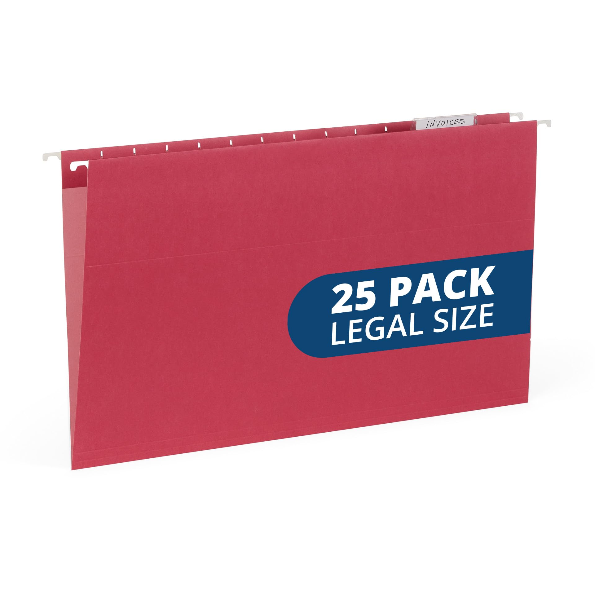 25 Blue Summit Supplies Legal Size Hanging File Folders - Red Hanging File Folders With Plastic Tabs And Inserts, Durable 11Pt P