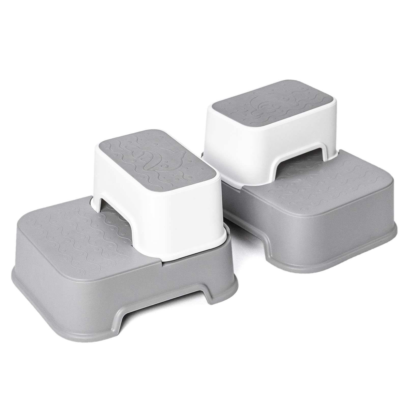 2 Step Stool For Kids (2 Packs),Double Up Step Stool For Bathroom,Potty Training,Toilet Stool, Slip Resistant,Two Step Stool For Sink(Grey)