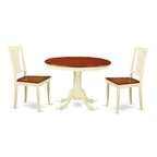 East West Furniture HLAV3-BMK-W 3 Piece Modern Dining Table Set Contains a Round Wooden Table with Pedestal and 2 Kitchen Dining Chairs, 42x42 Inch, Buttermilk & Cherry