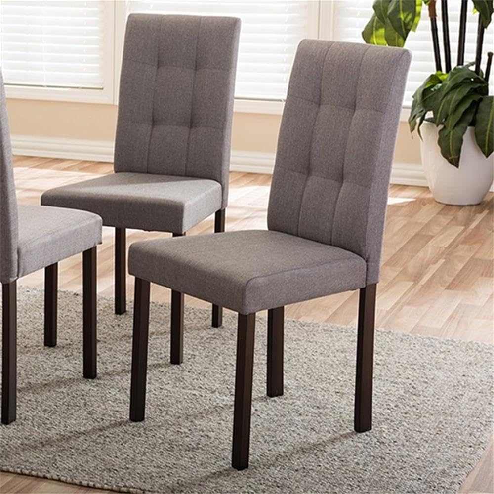 Baxton Studio 4 Piece Andrew Modern and Contemporary Fabric Upholstered Grid-Tufting Dining Chair Set, Gray