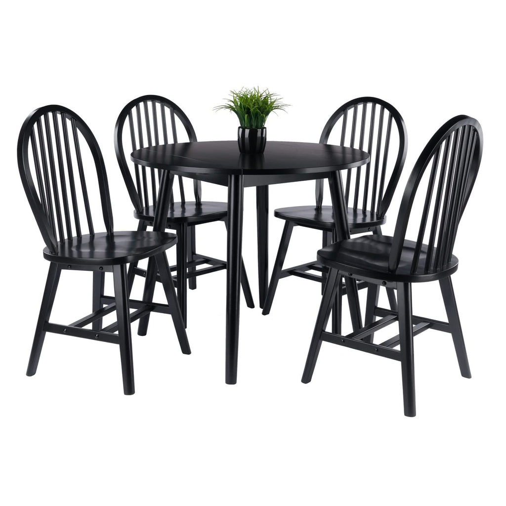 Moreno 5-Pc Drop Leaf Dining Table with Windsor Chairs - Black