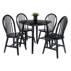 Moreno 5-Pc Drop Leaf Dining Table with Windsor Chairs - Black