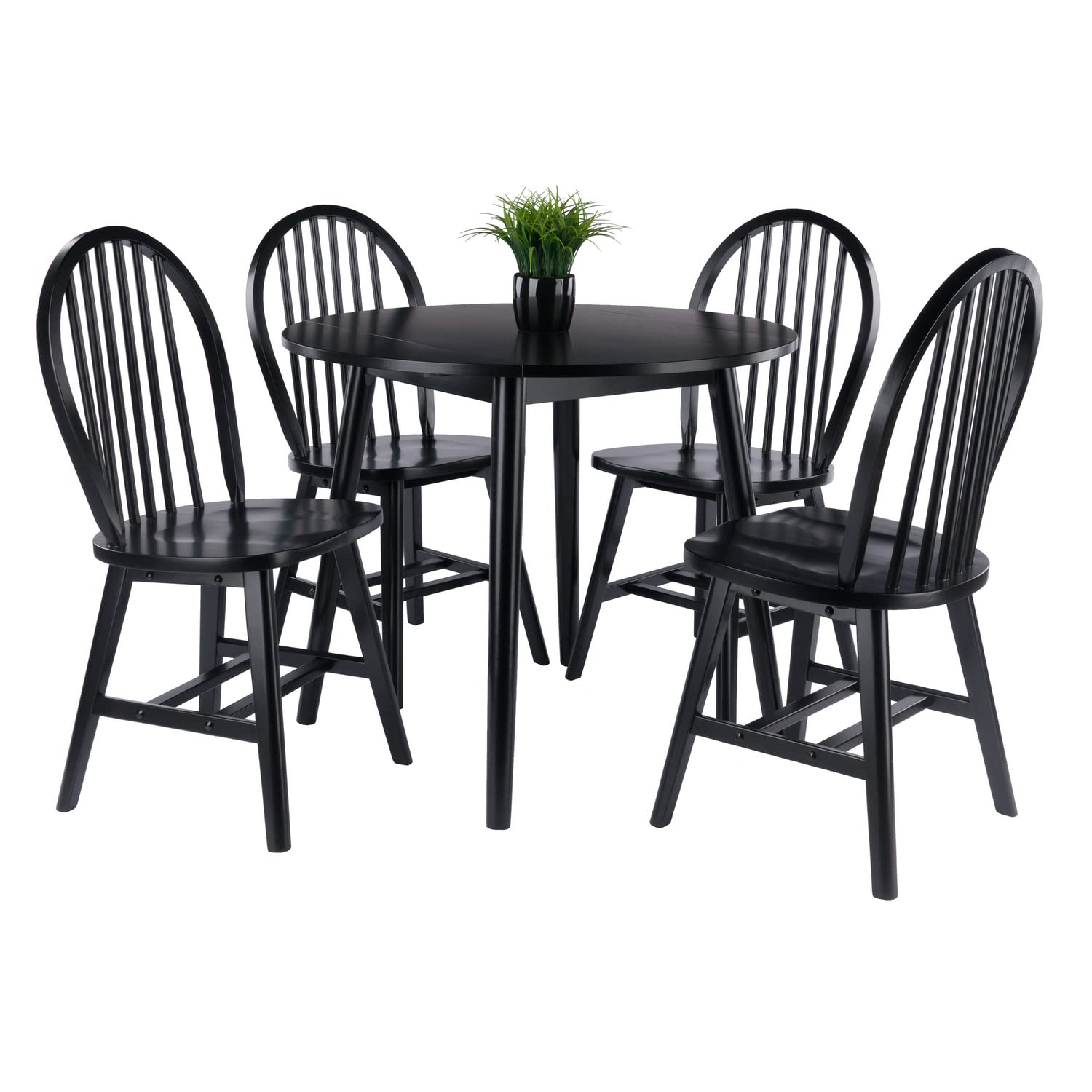 Moreno 5-Pc Drop Leaf Dining Table with Windsor Chairs - Black