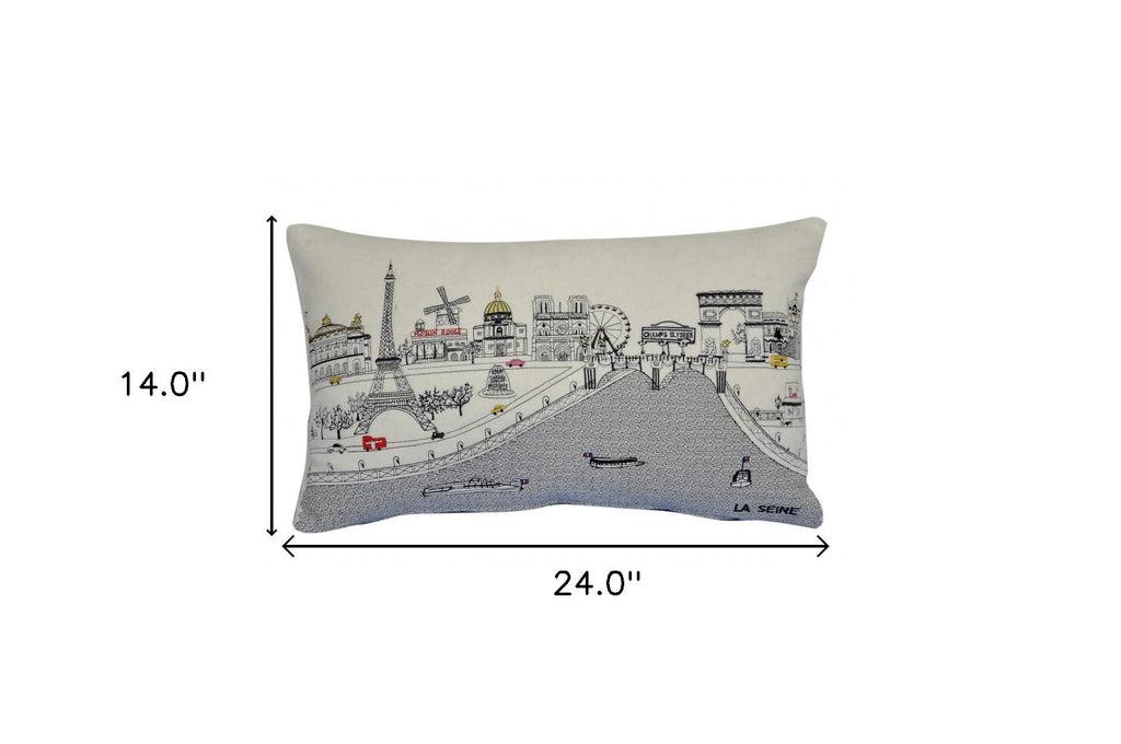 HomeRoots Cream 24' White Paris Daylight Skyline Lumbar Decorative Pillow