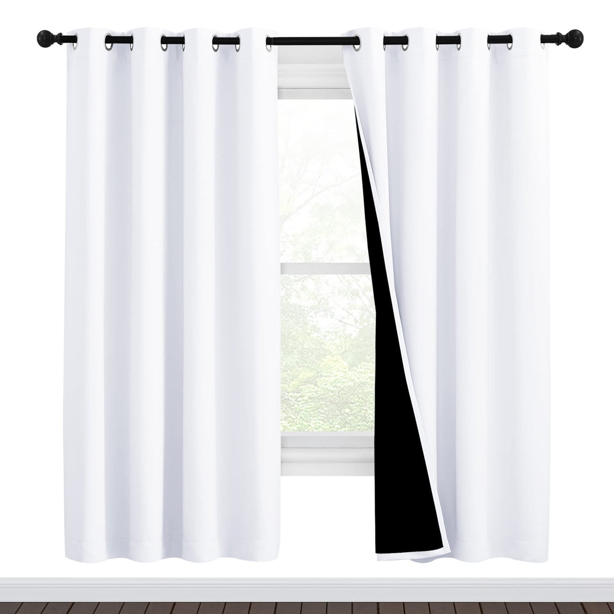 Nicetown White Blackout Curtains 72 Inches Long, Full Light Blocking Drapes With Black Liner For Nursery, Thermal Insulated Drap