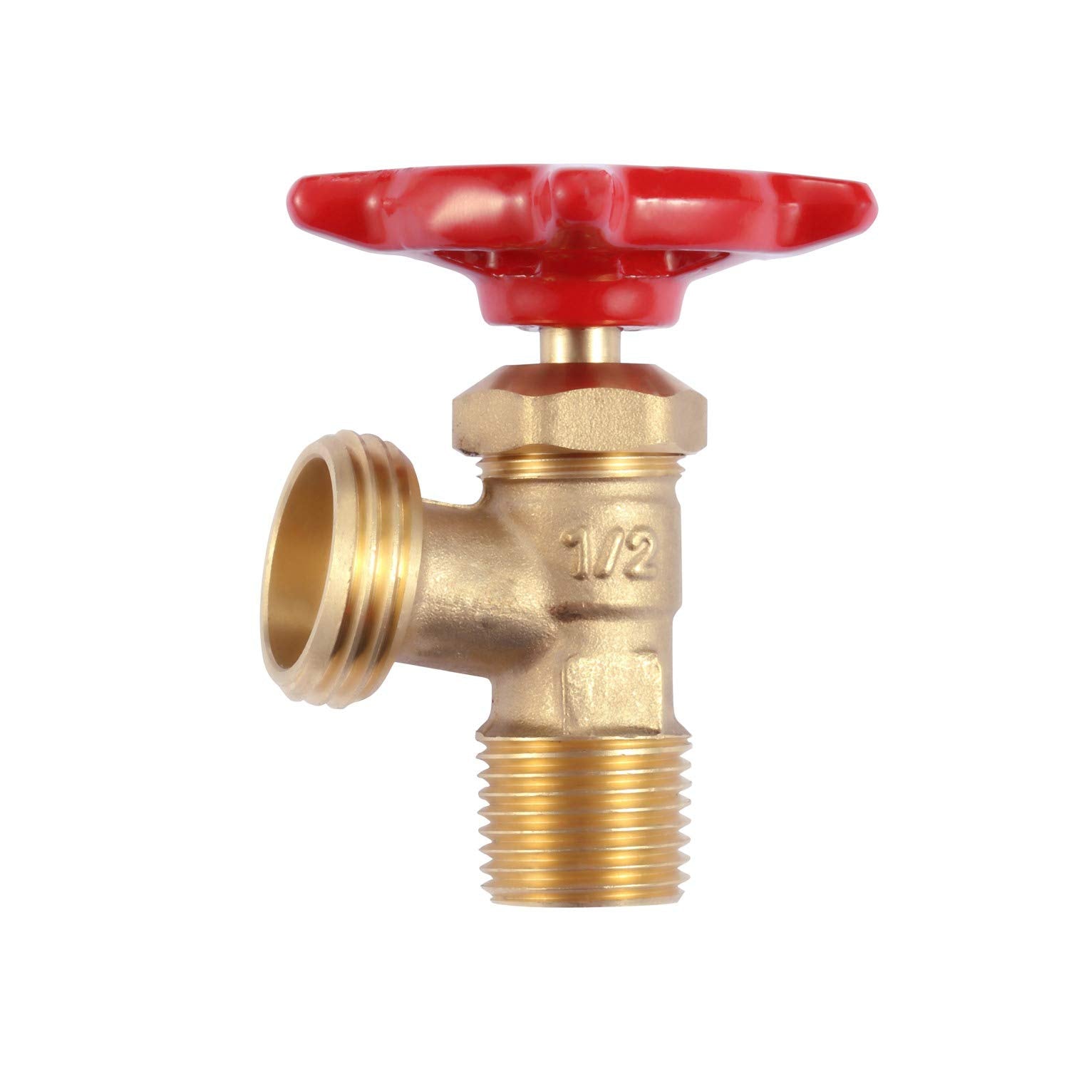 Litorange 1 Pcs Brass 90 Degree Elbow Stop Valve Hose Bibb Boiler Drain Npt 1/2' Male Thread To Male Ght 3/4' Inch Male Thread