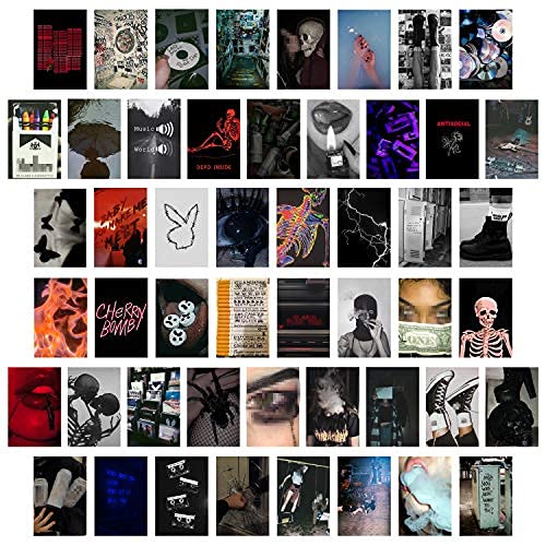 CY2SIDE 50PCS Grunge Aesthetic Picture, 50 Set 4x6 inch, Collage Print Kit, Cool Room Decor for Girl, Wall Art Prints for Room, 