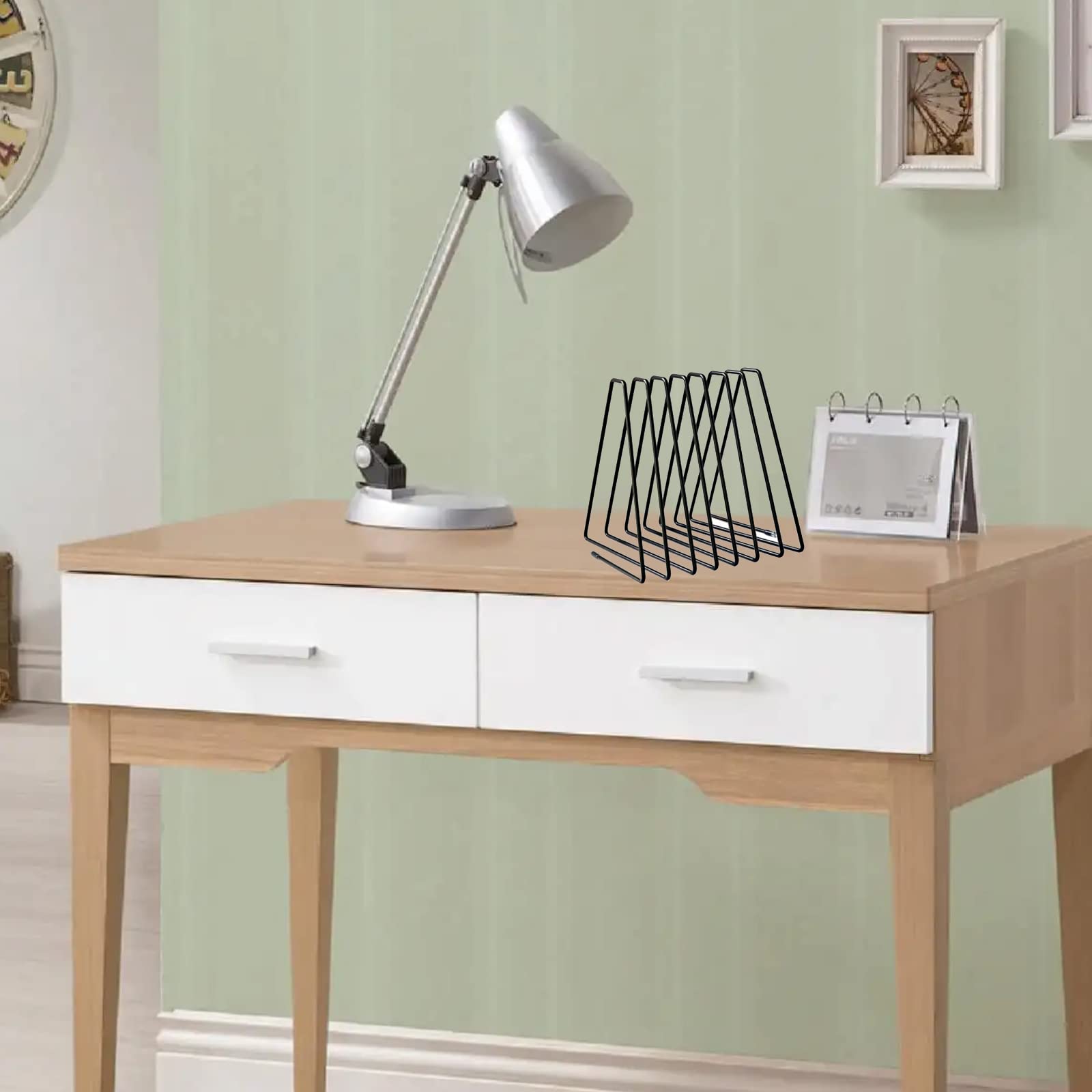 Mantouxixi 7-Slots Adjustable Triangle Desktop Book Magazine File Holder,Metal Wire Book Organizer Bookshelf Rack,File Folder Organizer Sorter Holder,Display Rack For Decoration Home Office - Black