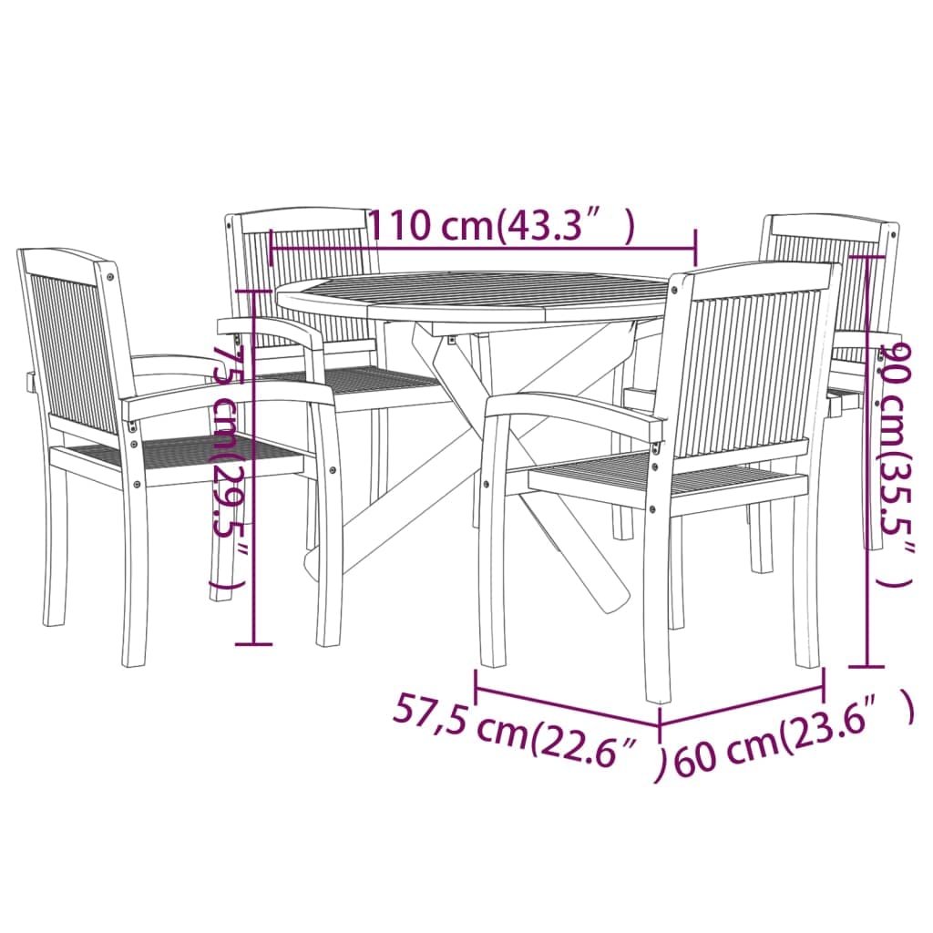 vidaXL Solid Wood Teak Patio Dining Set 5 Piece Garden Outdoor Terrace Balcony Dining Dinner Dinette Table and Chair Seat Seating Furniture