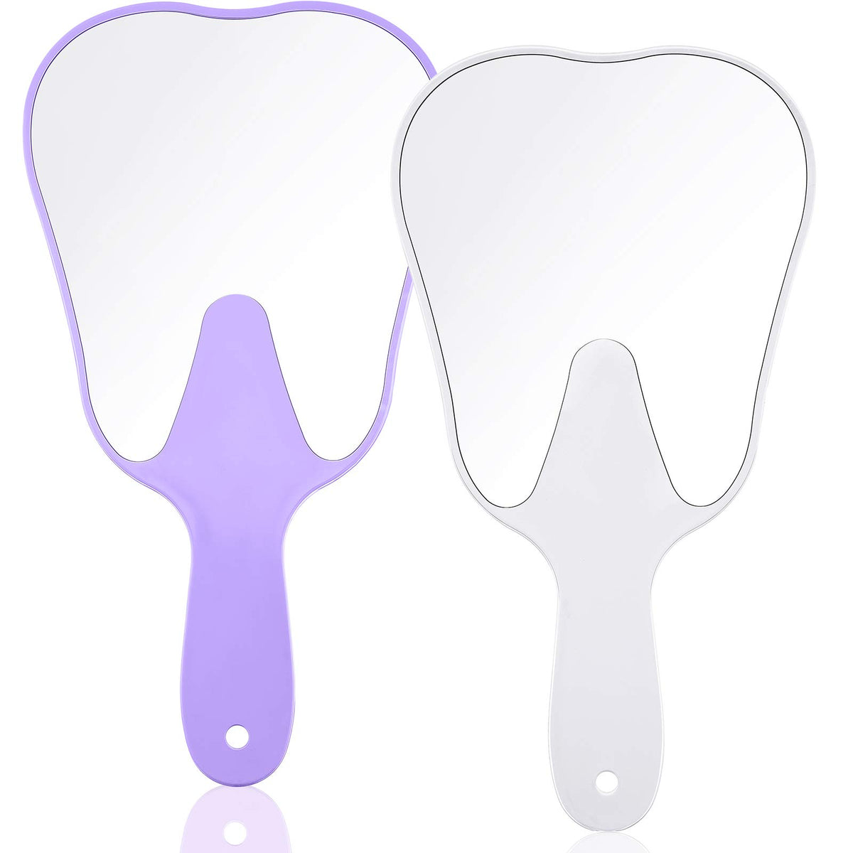 Jetec 2 Pieces Tooth Shaped Handheld Mirror Cute Makeup Mirror Hand Held Plastic Dental Mirrors with Handle Cosmetic Hand Mirror