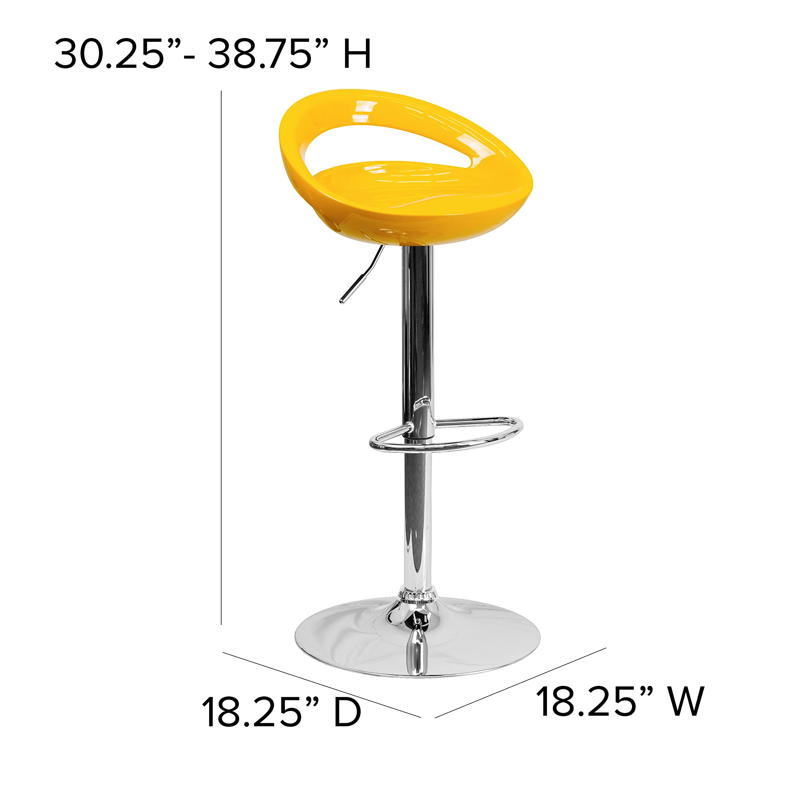 Flash Furniture Contemporary Yellow Plastic Adjustable Height Barstool With Chrome Base