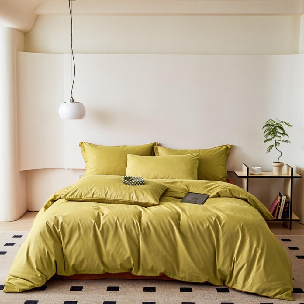 Clothknow Moss Yellow Comforter Set Queen 3Pcs Chartreuse Bedding Comforter Sets Green Yellow Queen Comforter Yellownish Green Q