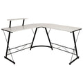 Flash Furniture Ginny Corner Desk - White/Black Space Saving L-Shaped Gaming Desk with Monitor Shelf - 71.5" 2-Tier Computer Desk, Home Office Desk, Easy Assembly