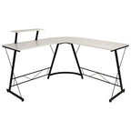 Flash Furniture Ginny Corner Desk - White/Black Space Saving L-Shaped Gaming Desk with Monitor Shelf - 71.5" 2-Tier Computer Desk, Home Office Desk, Easy Assembly