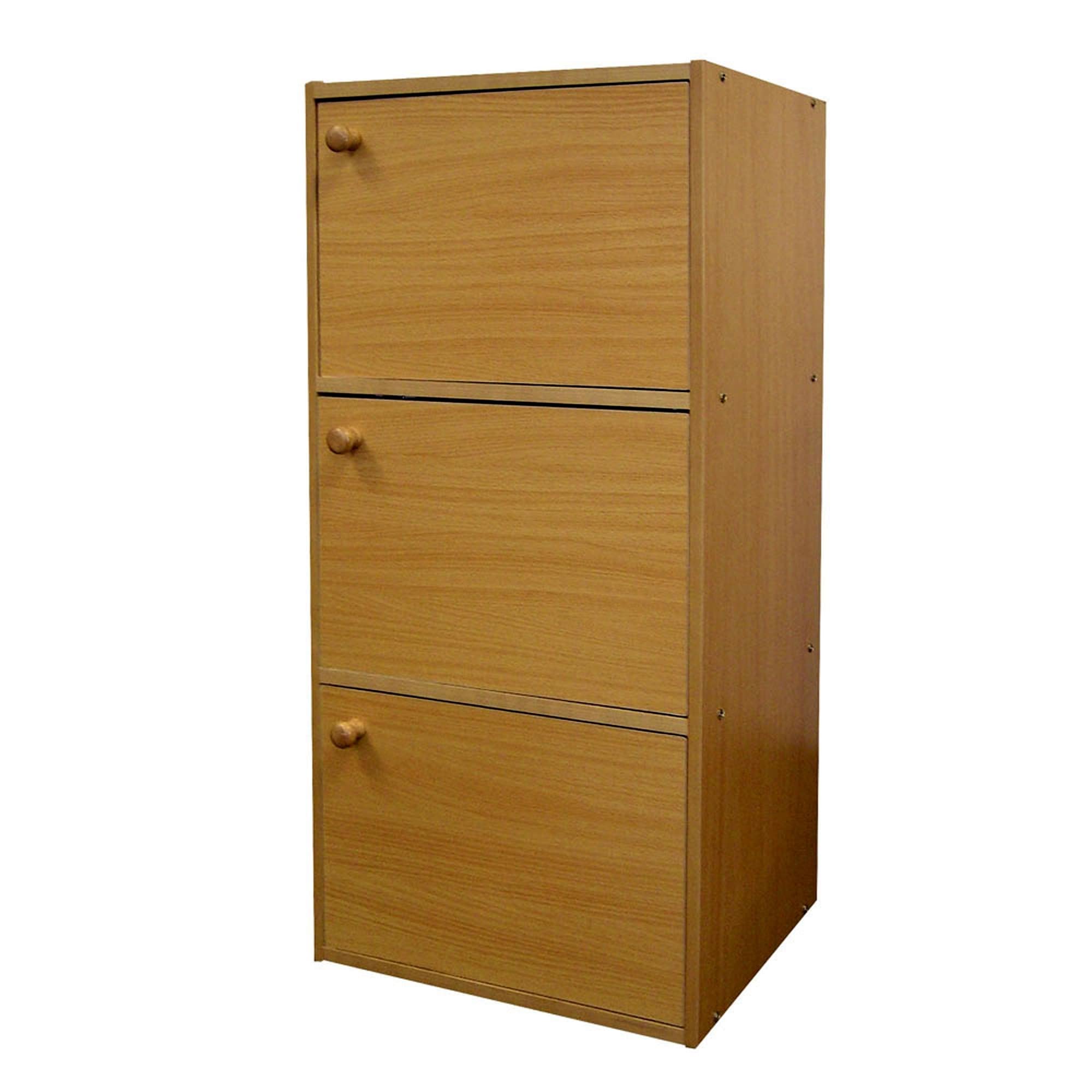 HomeRoots Wood Standard Natural Triple Door Verticle Book Shelf