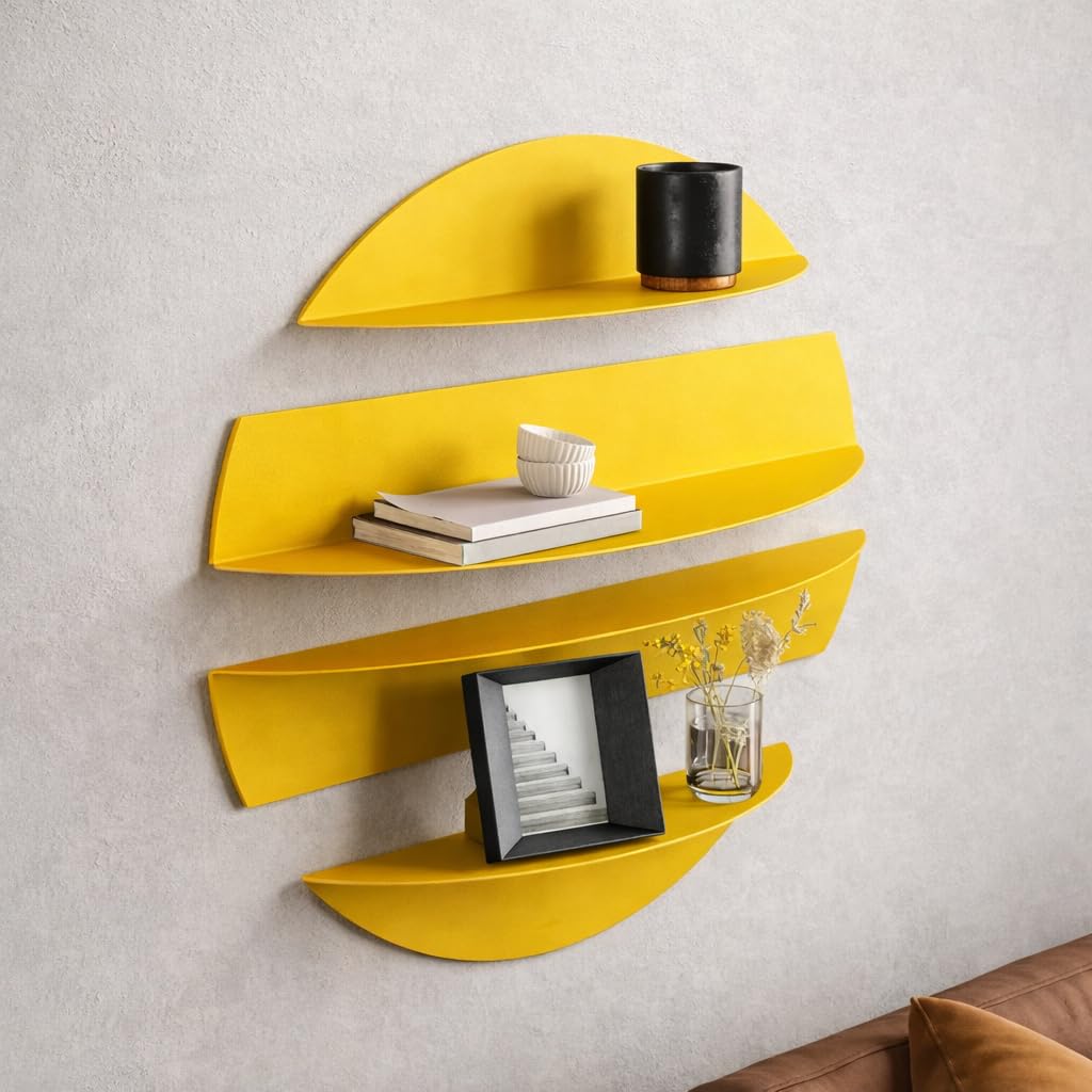 OGFC 59621 Unique Set of 4 Metal Floating Wall Shelves for Living Room/Office/Round Floating shleves/Living Room Shelves/Office