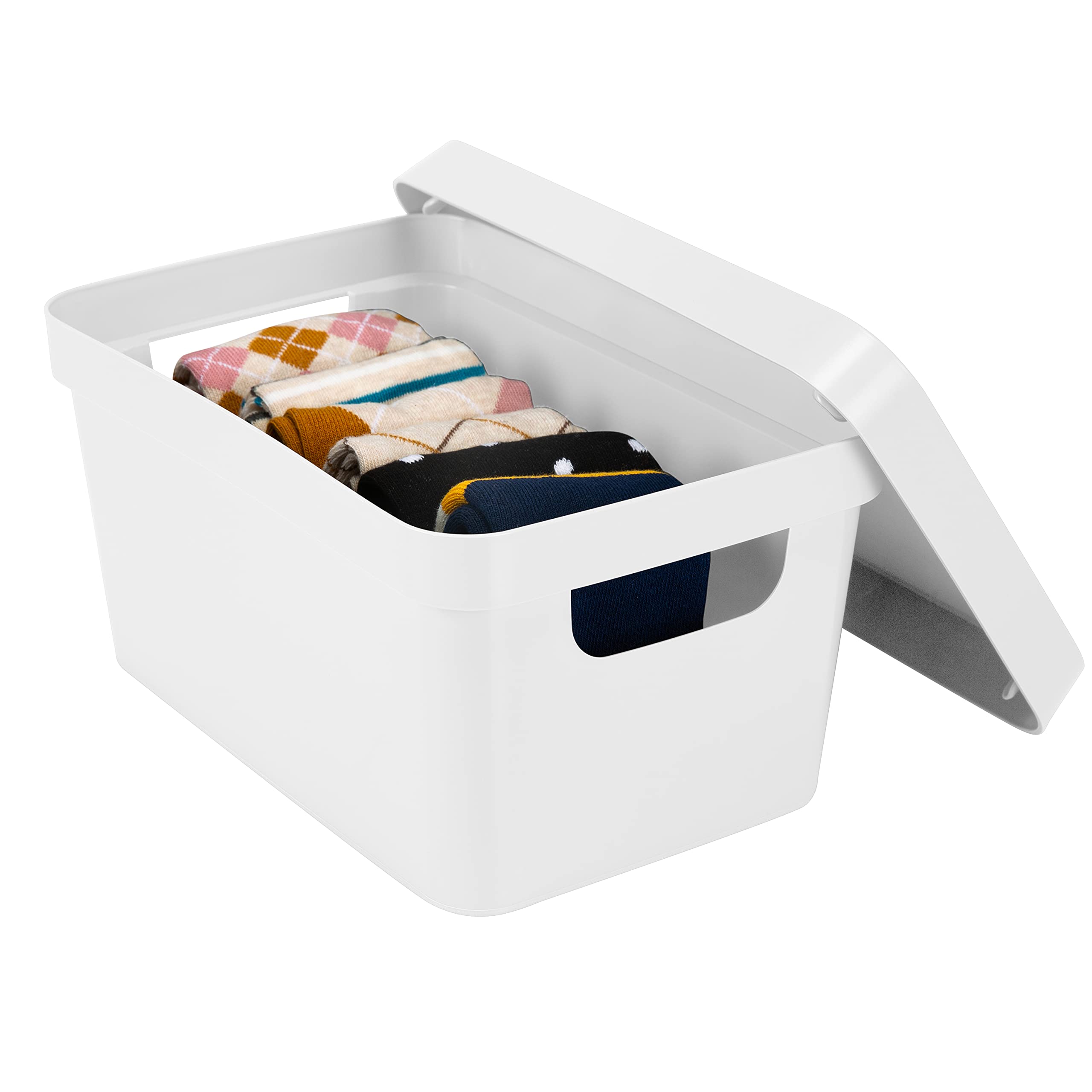 Simplify Small Vinto Storage Box, White, Click Tight Lid, Stackable, 9.76 x 6.69 x 4.84, Home Organization with 2 Handles,