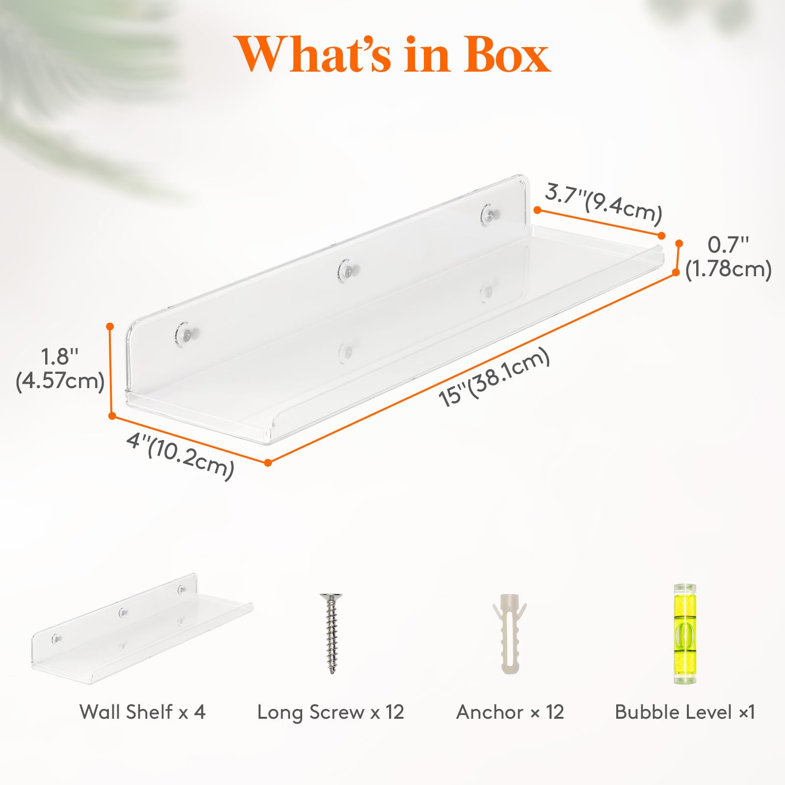 Lifewit Floating Shelves For Wall, 4 Pack 15' Clear Acrylic Shelf Room Decor For Book/Figures/Photo/Makeup In Bathroom, Book Shelf, Living Room, Bedroom, Kitchen Storage And Organization
