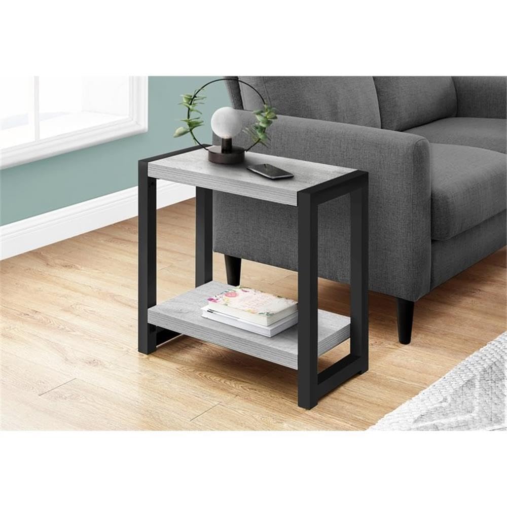 Monarch Specialties 2082 Accent Table, Side, End, Narrow, Small, 2 Tier, Living Room, Bedroom, Metal, Laminate, Grey, Black, Contemporary, Modern Table-22, 23.75&quot; L X 11.75&quot; W X 22&quot; H
