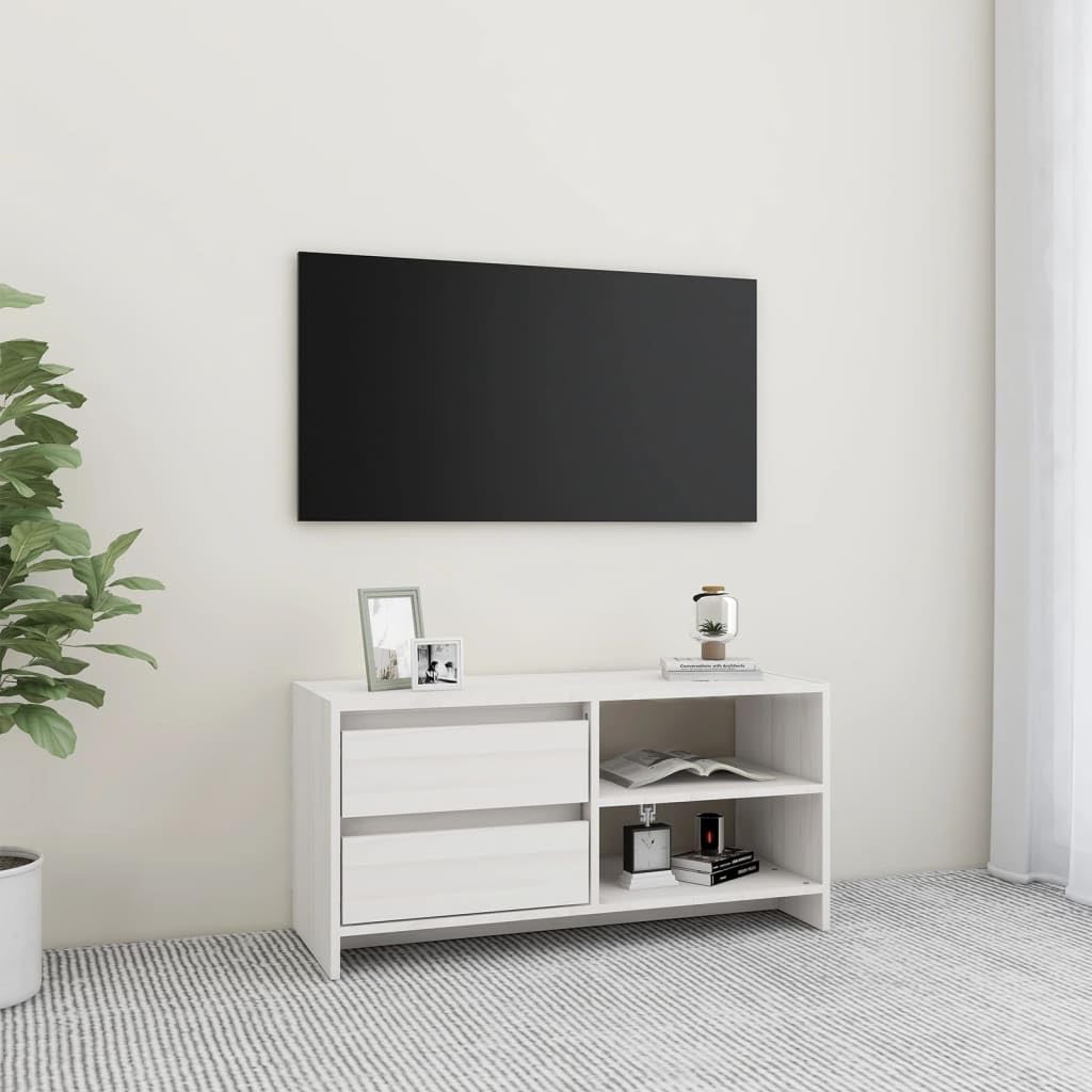 vidaXL TV Cabinet White 31.5&quot;x12.2&quot;x15.4&quot; Solid Pinewood