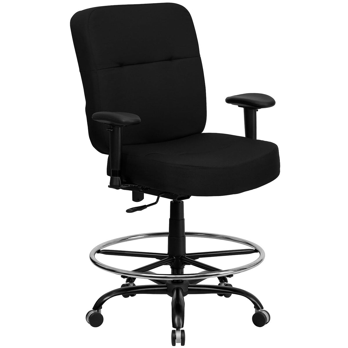 Flash Furniture HERCULES Series Big & Tall 400 lb. Rated Black LeatherSoft Ergonomic Drafting Chair with Adjustable Arms