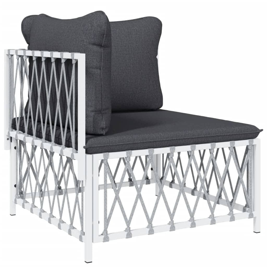 vidaXL 3 Piece Patio Lounge Set - Modern White Steel Frame with Comfortable Dark Gray Cushions, Flexible & Modular Design for Outdoor Relaxation and Entertainment
