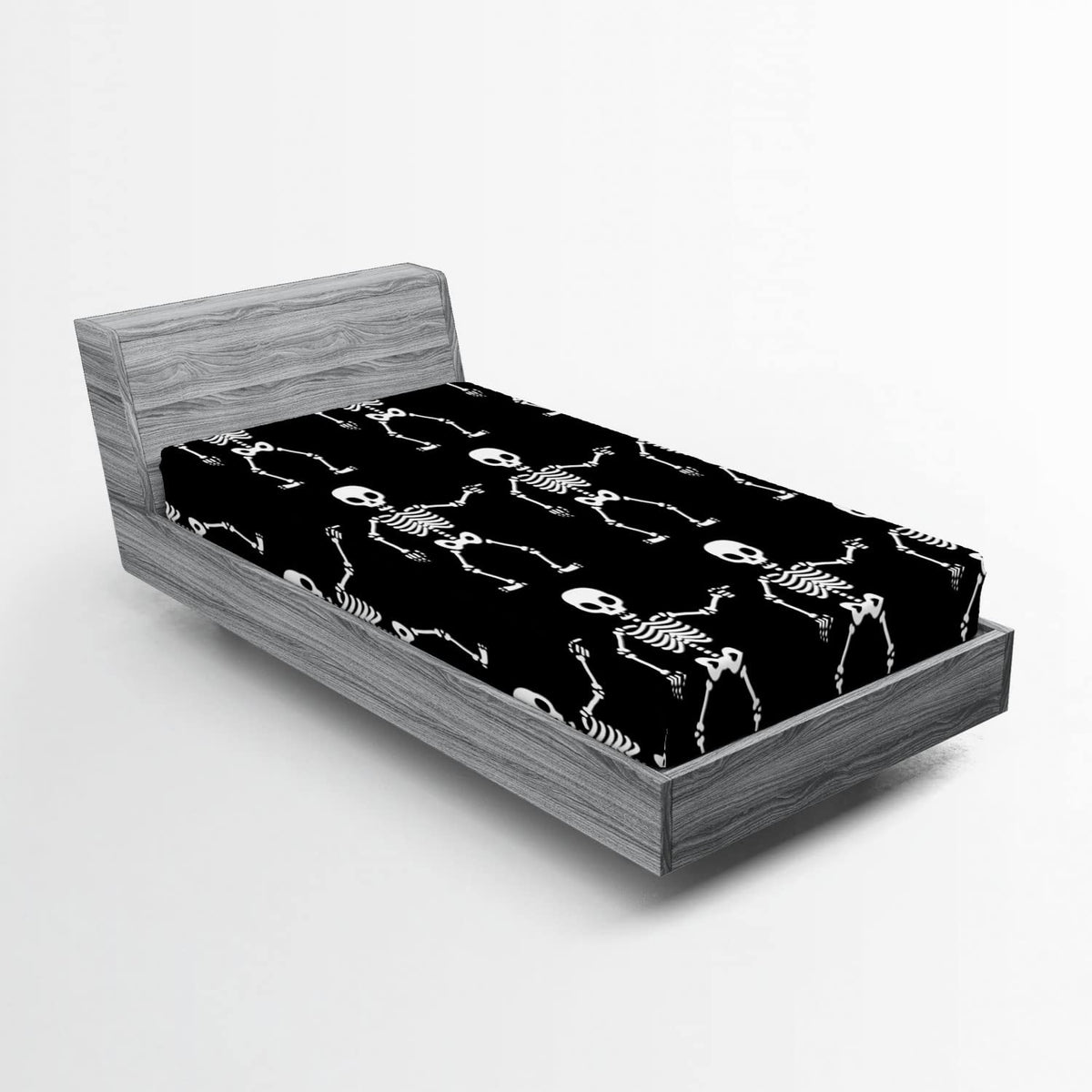 Ambesonne Skeleton Fitted Sheet Set, Simple Monochrome Pattern of Pointing Funny Spooky Halloween, Bed Cover with All-Round Elas