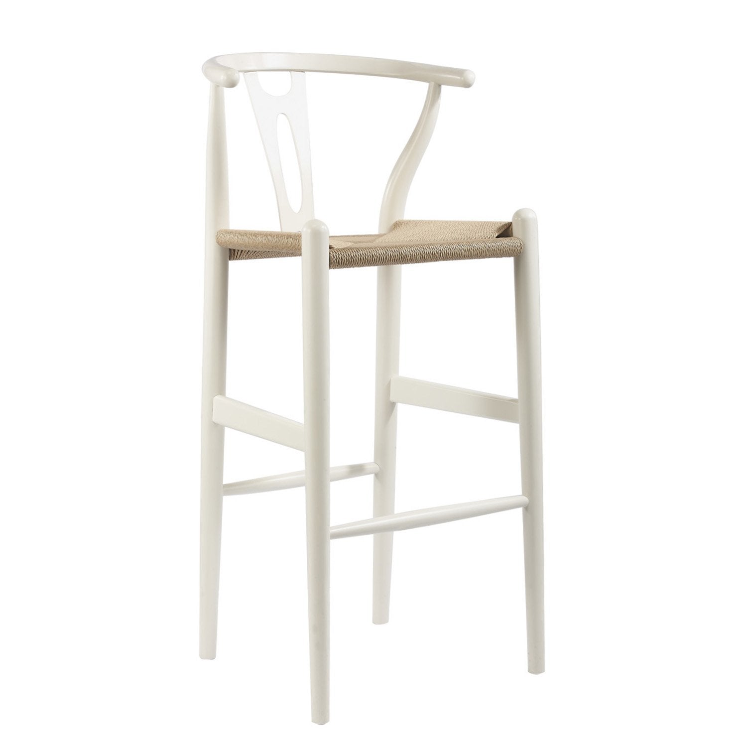 Baxton Studio Mid-Century Modern Wishbone Wood-Y Stool, 19.5' x 18' x 40.75', White