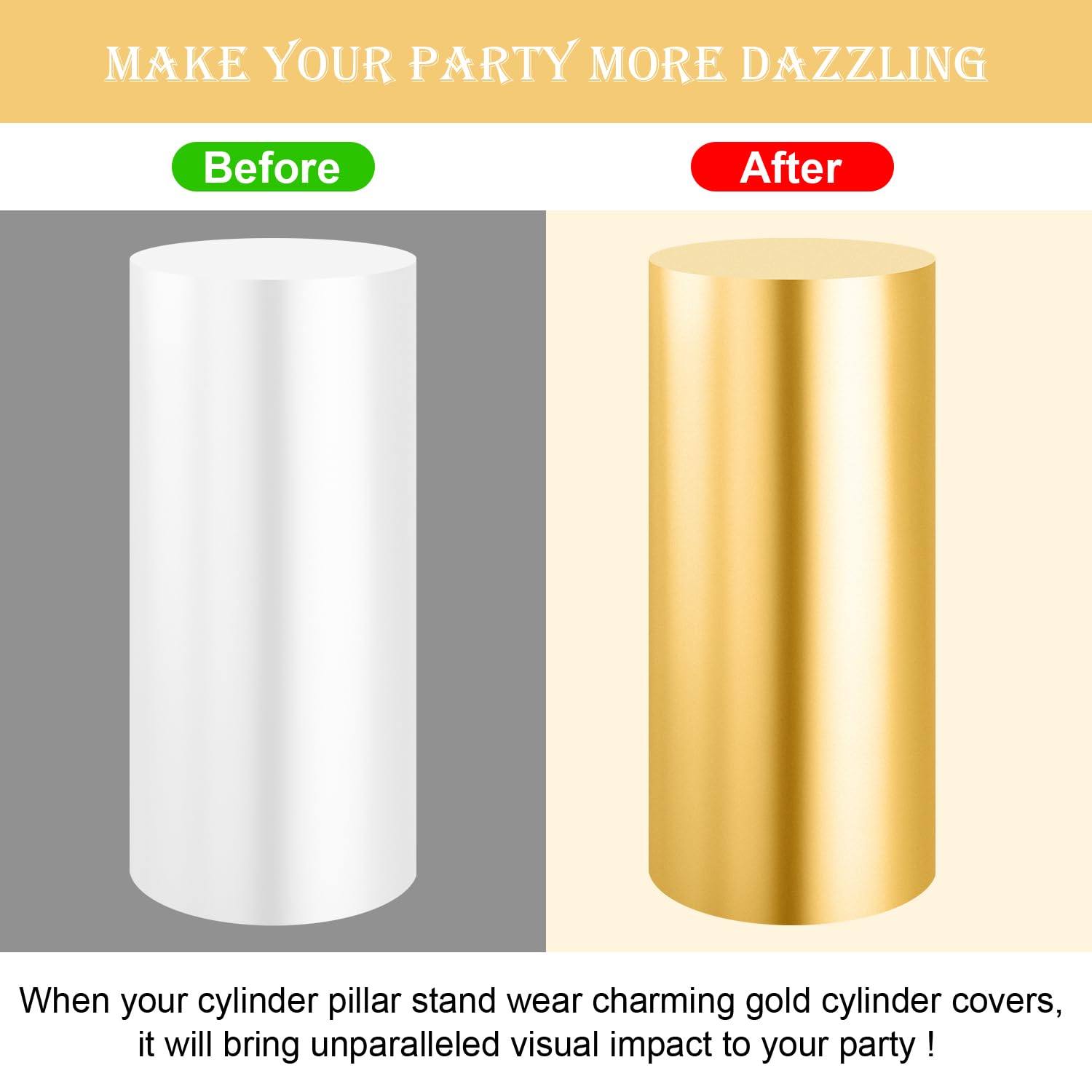 Saitimade Set Of 3 - Gold Cylinder Pedestal Stand Covers, Flexible Cylinder Stand Covers For Party, Wedding Or Birthday Event De