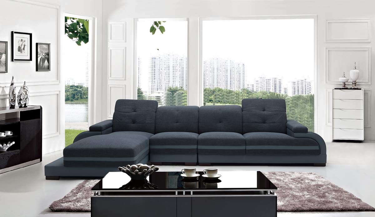 HomeRoots Modern Fabric & Bonded Leather Sectional Sofa