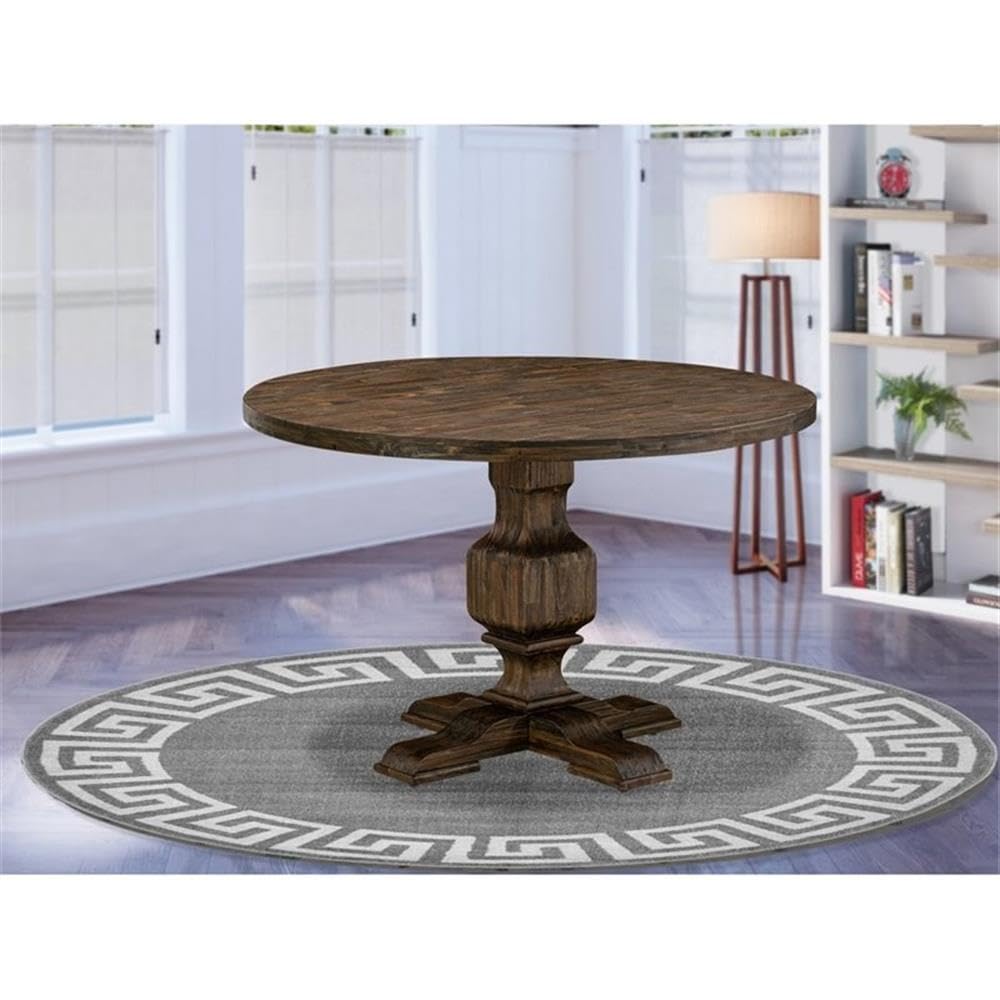 East West Furniture IR3-07-TP Irving Dining Room Table - a Round Solid Wood Table Top with Pedestal Base, 48x48 Inch, Distressed Jacobean