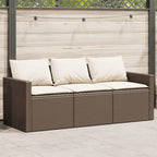vidaXL Patio Sofa with Cushions - 3-Seater Brown Poly Rattan Outdoor Garden Furniture - 69.7" W x 27.6" D x 26.8" H - Removable and Washable Covers