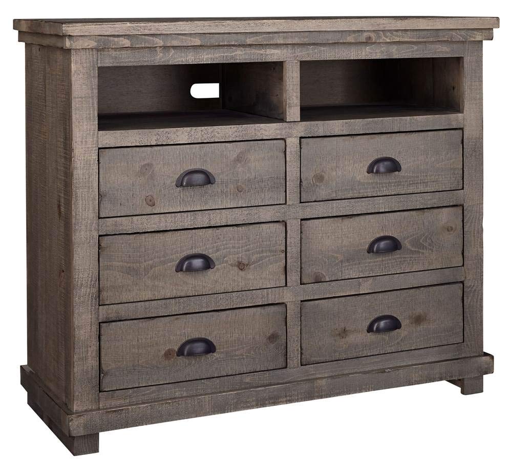 Progressive Furniture Willow Media Chest, 48&quot; W X 18&quot; D X 40&quot; H, Weathered Gray