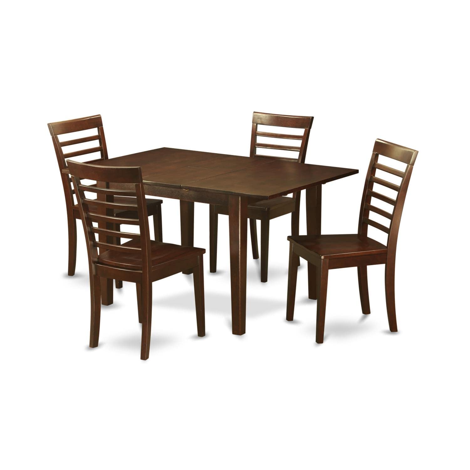 East West Furniture MILA5-MAH-W Milan 5 Piece Modern Set Includes a Rectangle Wooden Table with Butterfly Leaf and 4 Dining Room Chairs, 36x54 Inch
